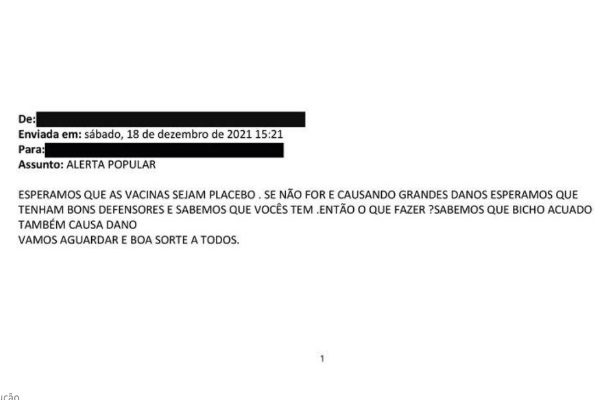 E-mail com ameaças à Anvisa