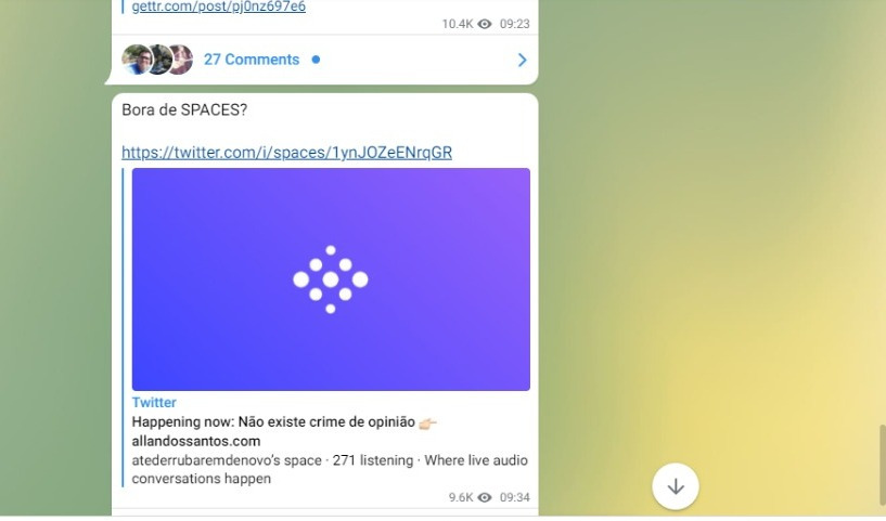 O blogueiro bolsonarista convidando seus seguidores para o "Twitter Spaces".