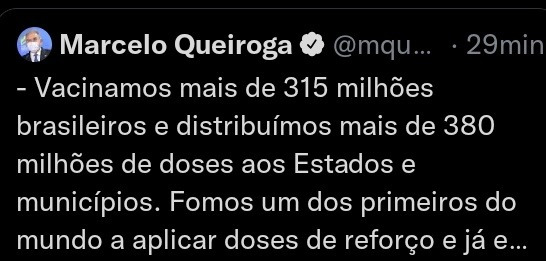 Post no Twitter de Marcelo Queiroga