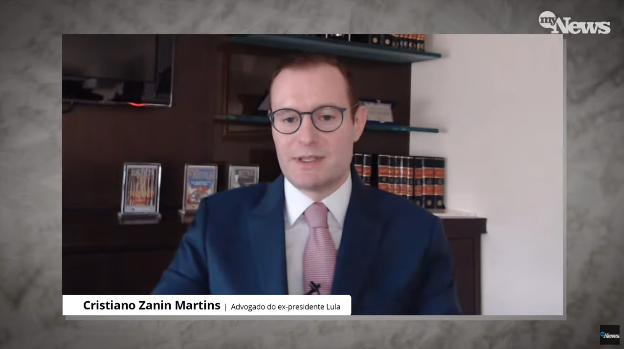 O advogado de Lula, Cristiano Zanin, rebateu Moro no programa MyNews Entrevista. Imagem: Reprodução