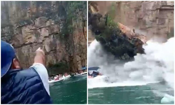 Vídeo mostra que banhistas pediram para grupos se afastarem de rocha em Furnas
