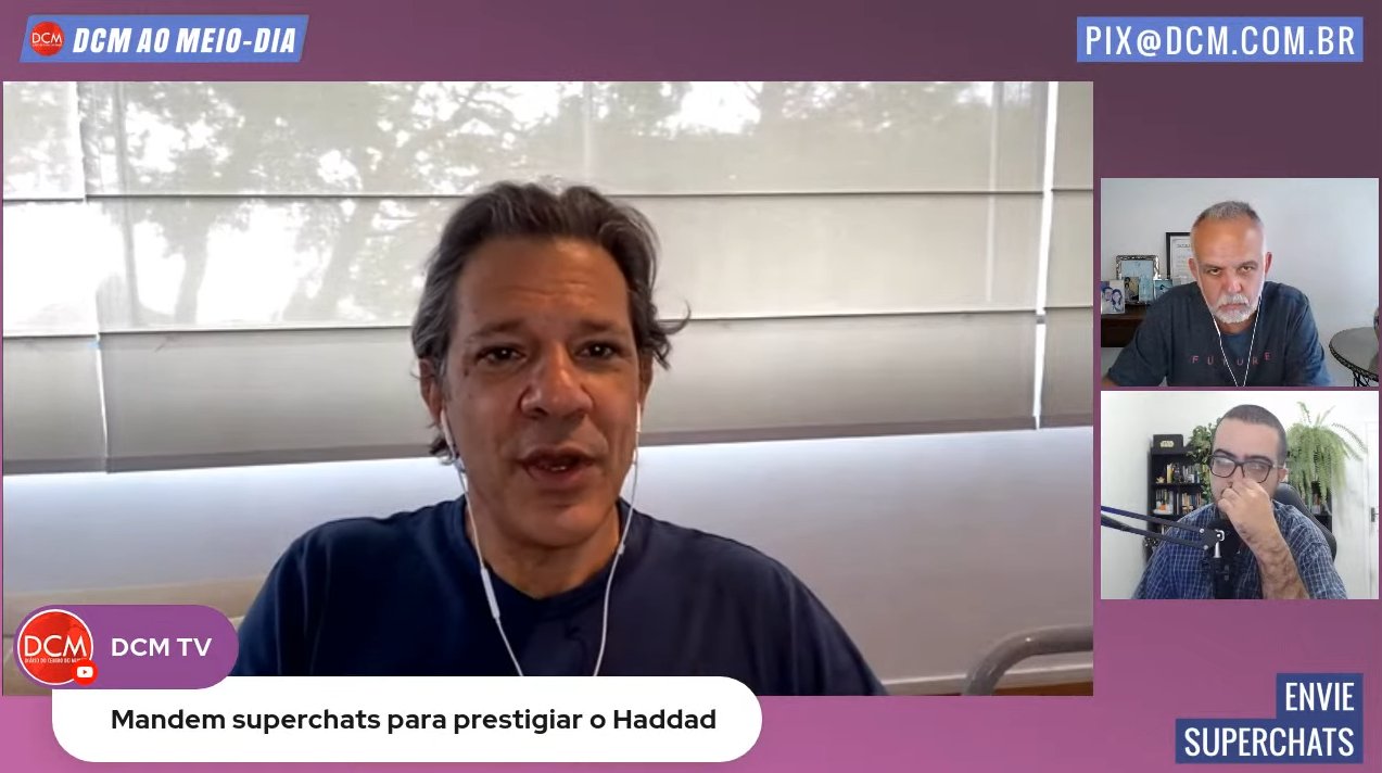 Fernando Haddad (PT) em entrevista ao DCM. Imagem: Reprodução