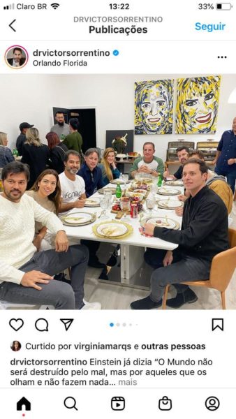 Vaidoso, o próprio Sorrentino exibiu a imagem com Patrícia e Faria em sua página no Instagram