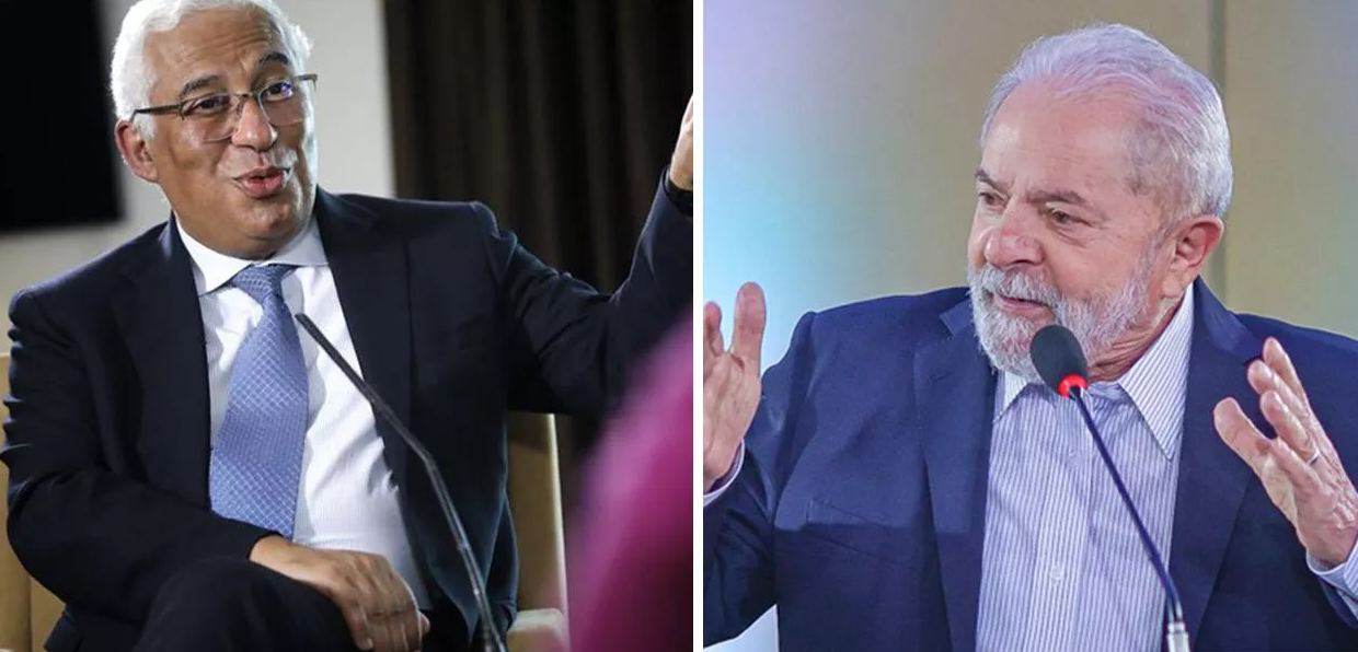 O Primeiro-ministro de Portugal, António Costa, e o ex-presidente Lula (PT). Fotos: Reprodução e Ricardo Stuckert