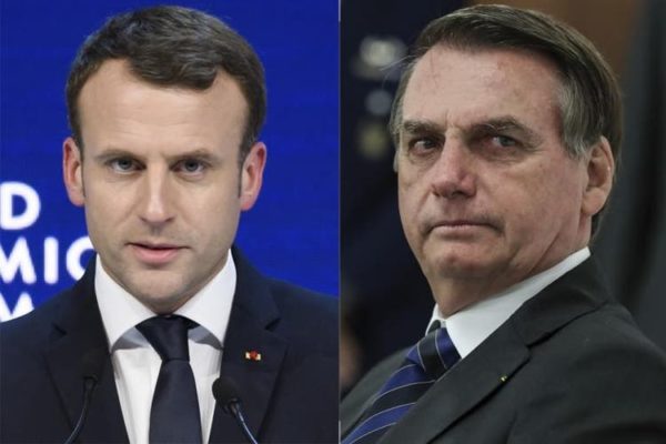 Foto de Macron, à esquerda, e Bolsonaro, à direita.