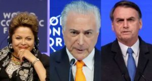 Fotos de Dilma Rousseff, Michel Temer e Jair Bolsonaro no Fórum Econômico Mundial