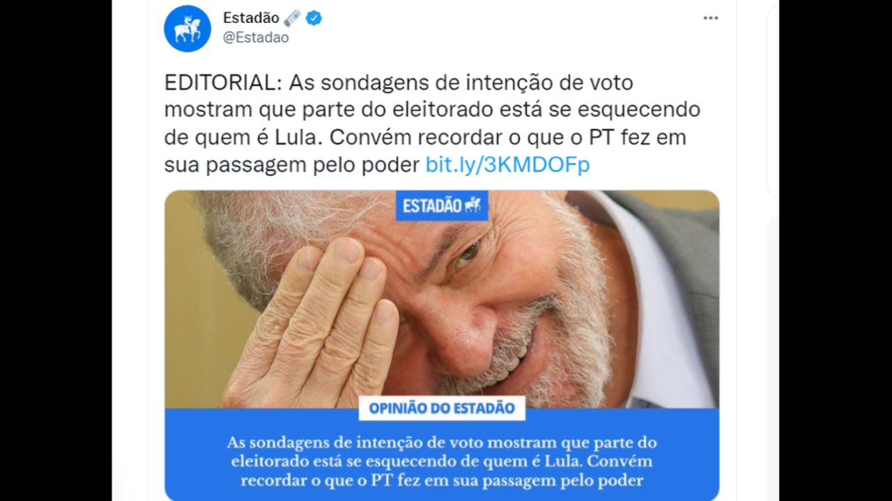 Estadão critica o povo brasileiro por querer votar em Lula