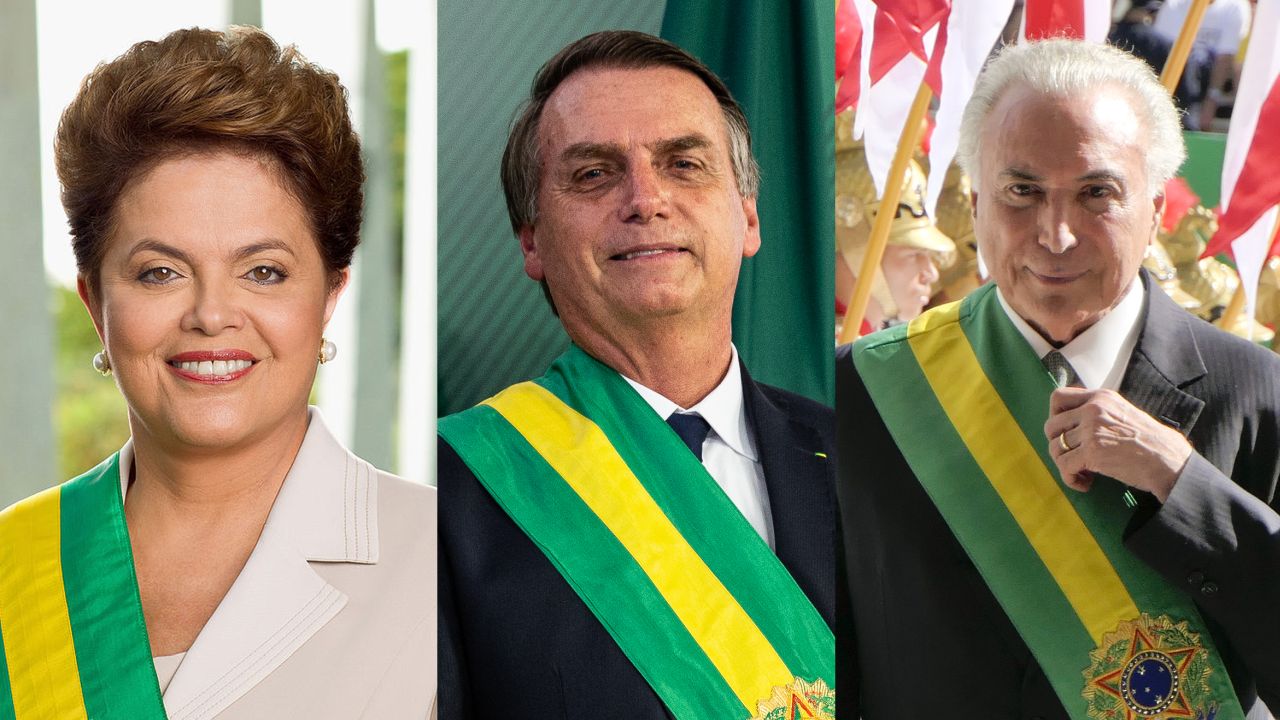 A imagem de Dilma Rousseff, Jair Bolsonaro e Michel Temer