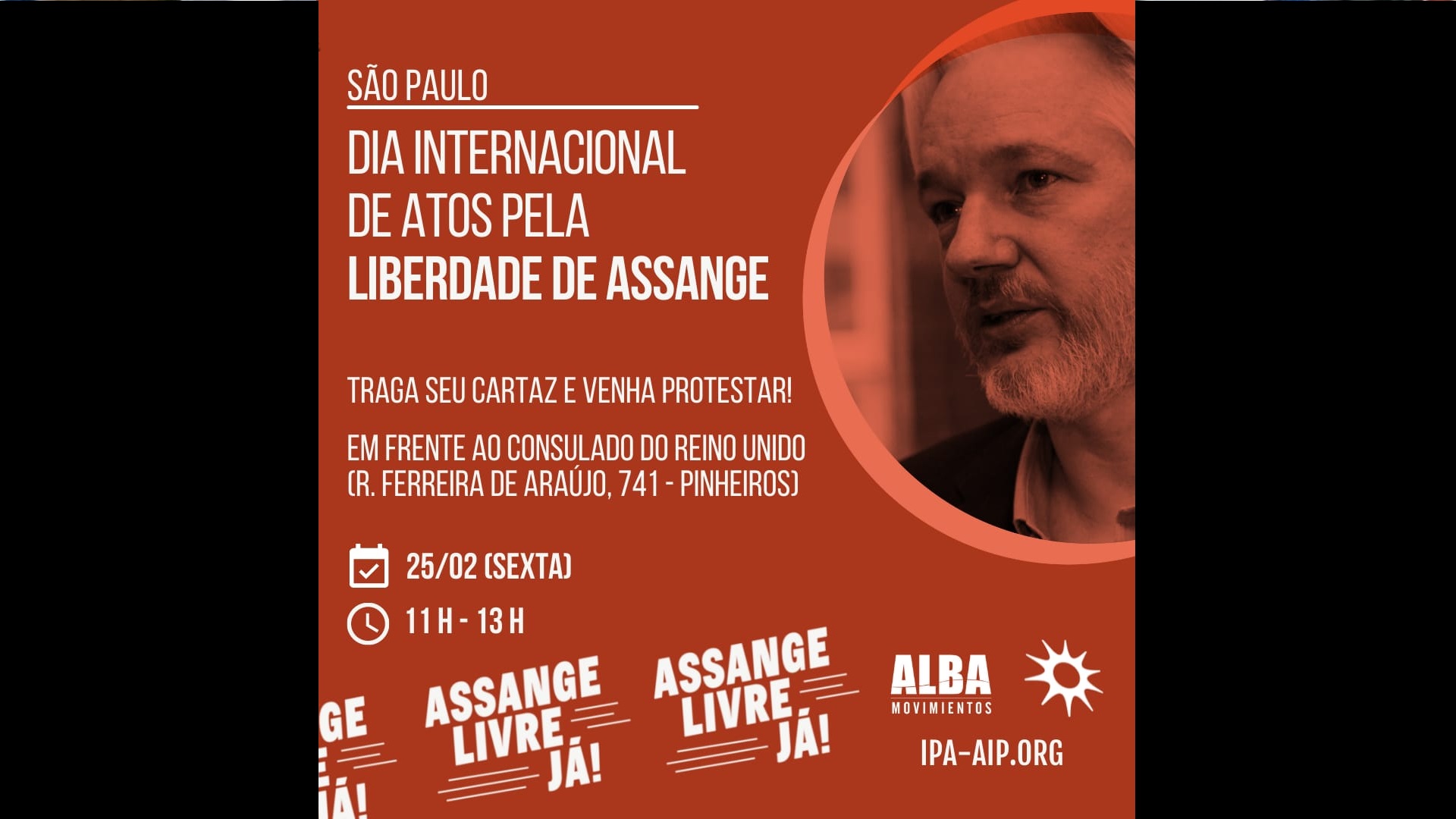 Entidades promovem em SP ato pela libertação de Assange