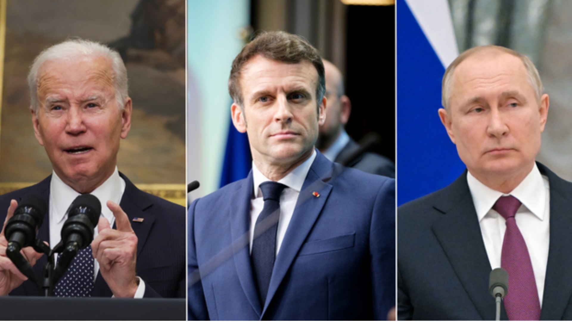 Joe Biden, Emmanuel Macron e Vladimir Putin