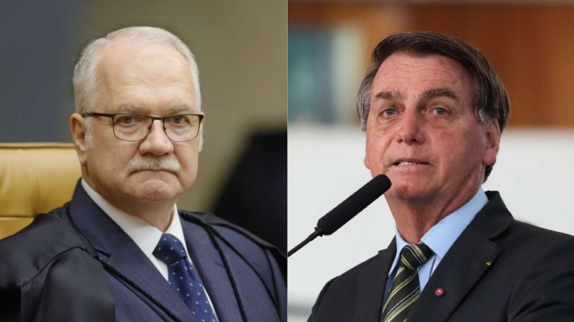 Montagem com as imagens de Edson Fachin e Jair Bolsonaro lado a lado.