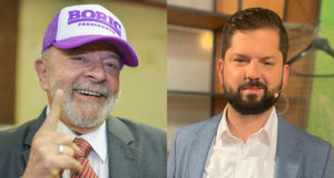 Foto montagem de Lula e do presidente eleito do Chile, Gabriel Boric: Presidente do Chile convida Lula para a posse