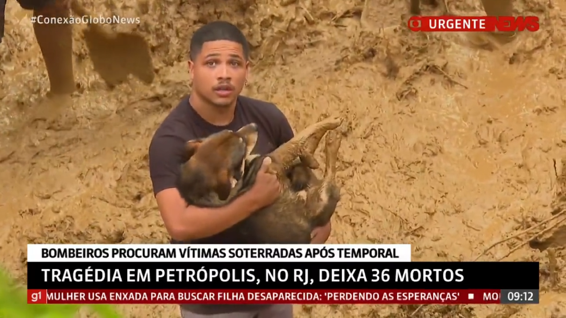 GloboNews cachorro salvo em Petrópolis