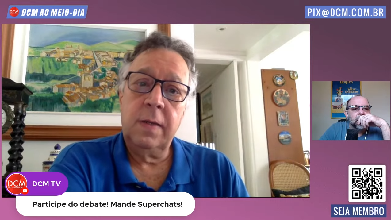 Leandro Fortes e Octávio Costa conversando em live do DCM Ao Meio-Dia