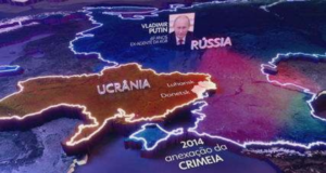 Mancheste United encerra patrocínio com empresa russa. Foto de mapa da Ucrânia e símbolos indicando dados.