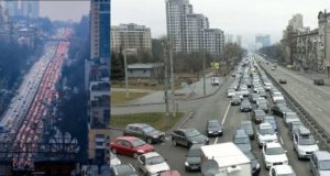 Trânsito congestionado na capital da Ucrânia, Kiev