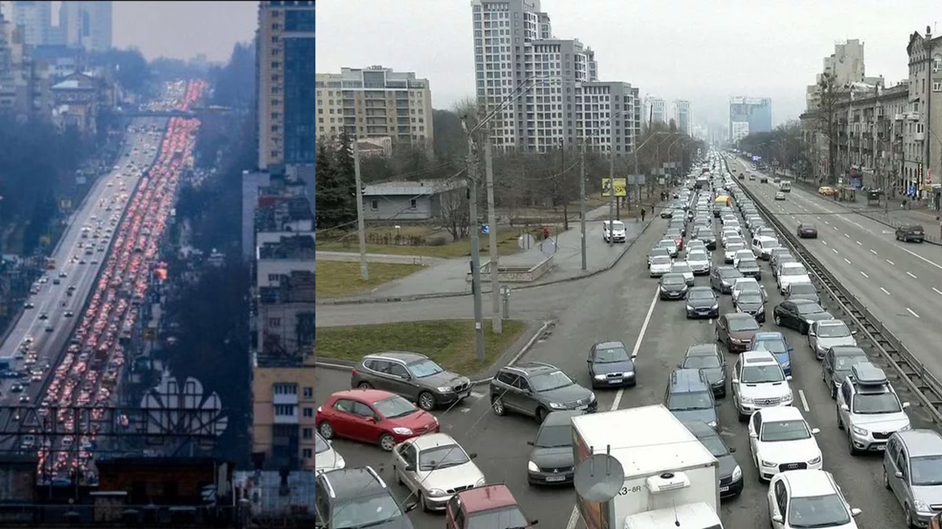 Trânsito congestionado na capital da Ucrânia, Kiev