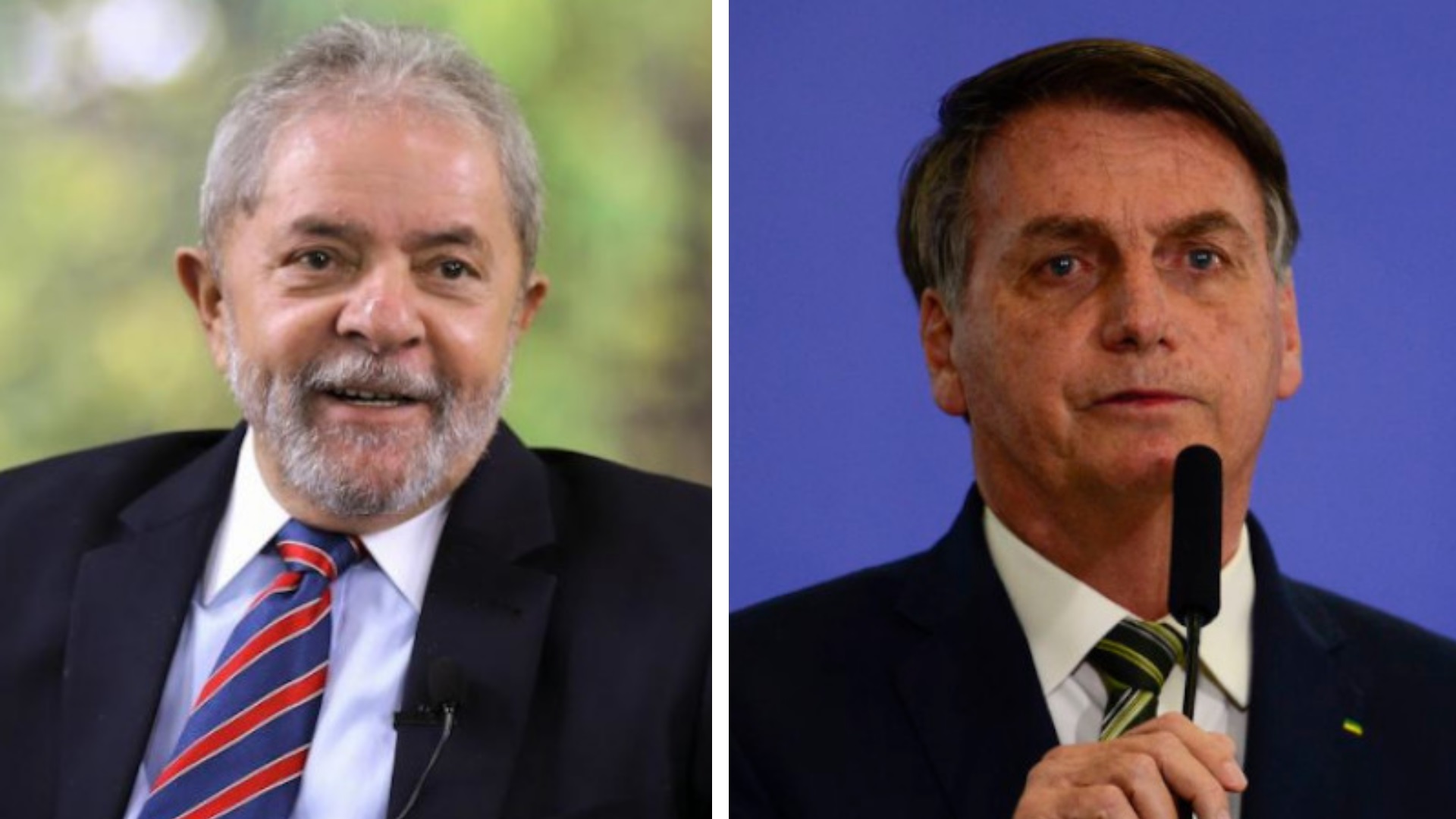 Lula e Bolsonaro em tela dividida