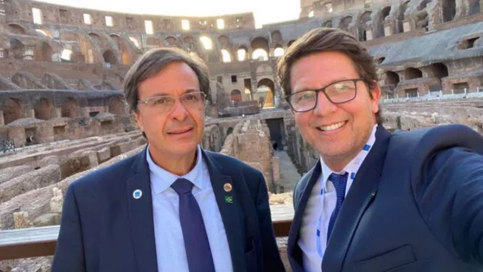 Gilson Machado e Mario Frias em viagem à Roma durante a 1ª Conferência de Ministros da Cultura do G20, em agosto |