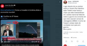 Sem noção, Jovem Pan exibe imagens de game como se fossem da invasão na Ucrânia