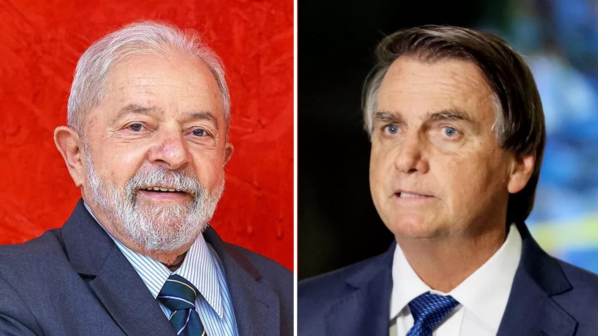 Lula e Jair Bolsonaro em tela dividida; Análise do Datafolha