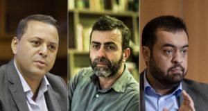 Montagem com Rodrigo Neves, Marcelo Freixo e Cláudio Castro um do lado do outro.