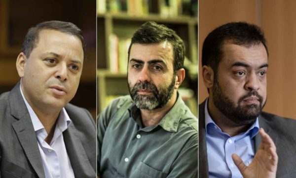 Montagem com Rodrigo Neves, Marcelo Freixo e Cláudio Castro um do lado do outro.
