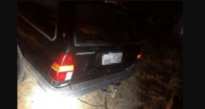 Foto da traseira do carro que arrastou o cachorro.
