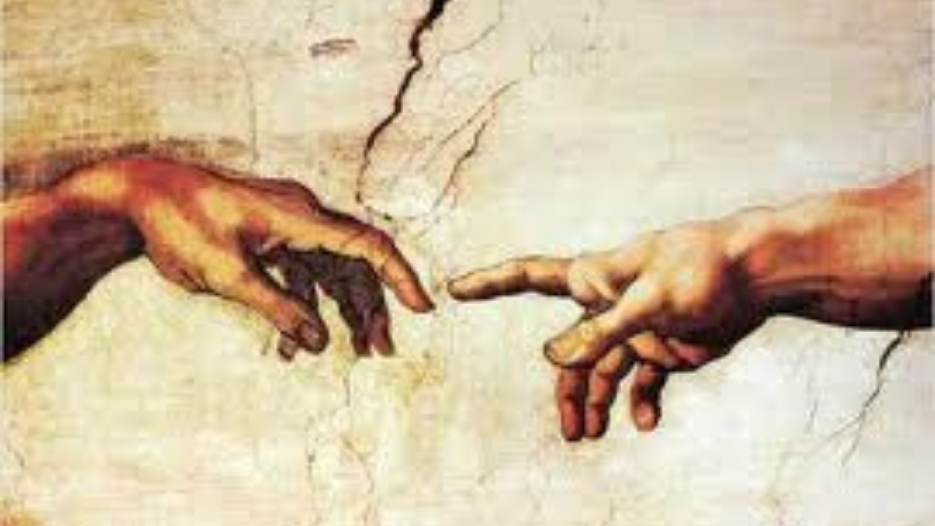 Precisamos falar sobre religião. Foto da pintura de Adão, duas mãos se encontrando.