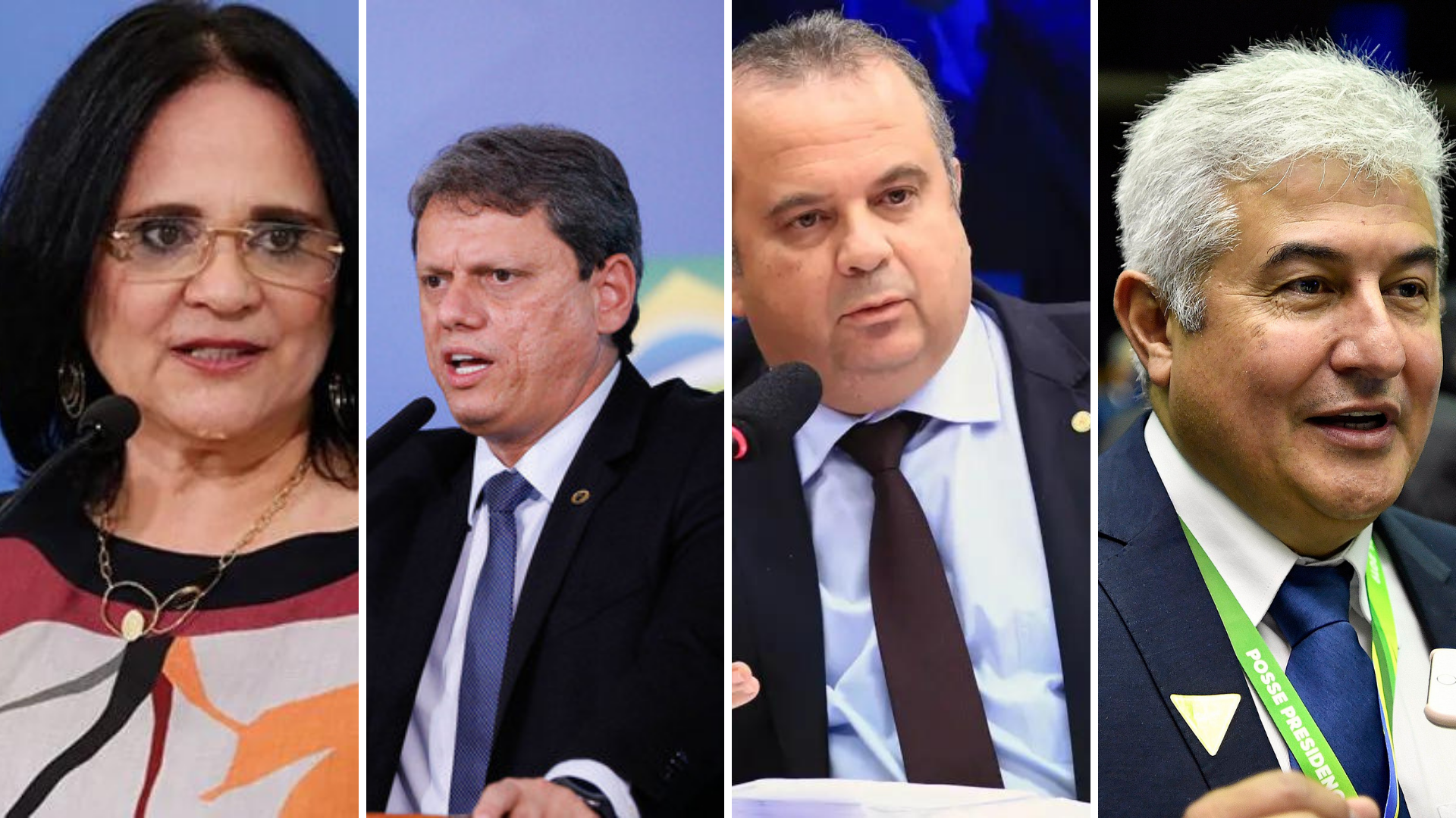 Ministros usam tempo de propaganda na TV para fazer campanha política. Fotos de Damares, Marcos Pontes, Tarcísio Freitas, Rogério Marinho e Marcos Pontes