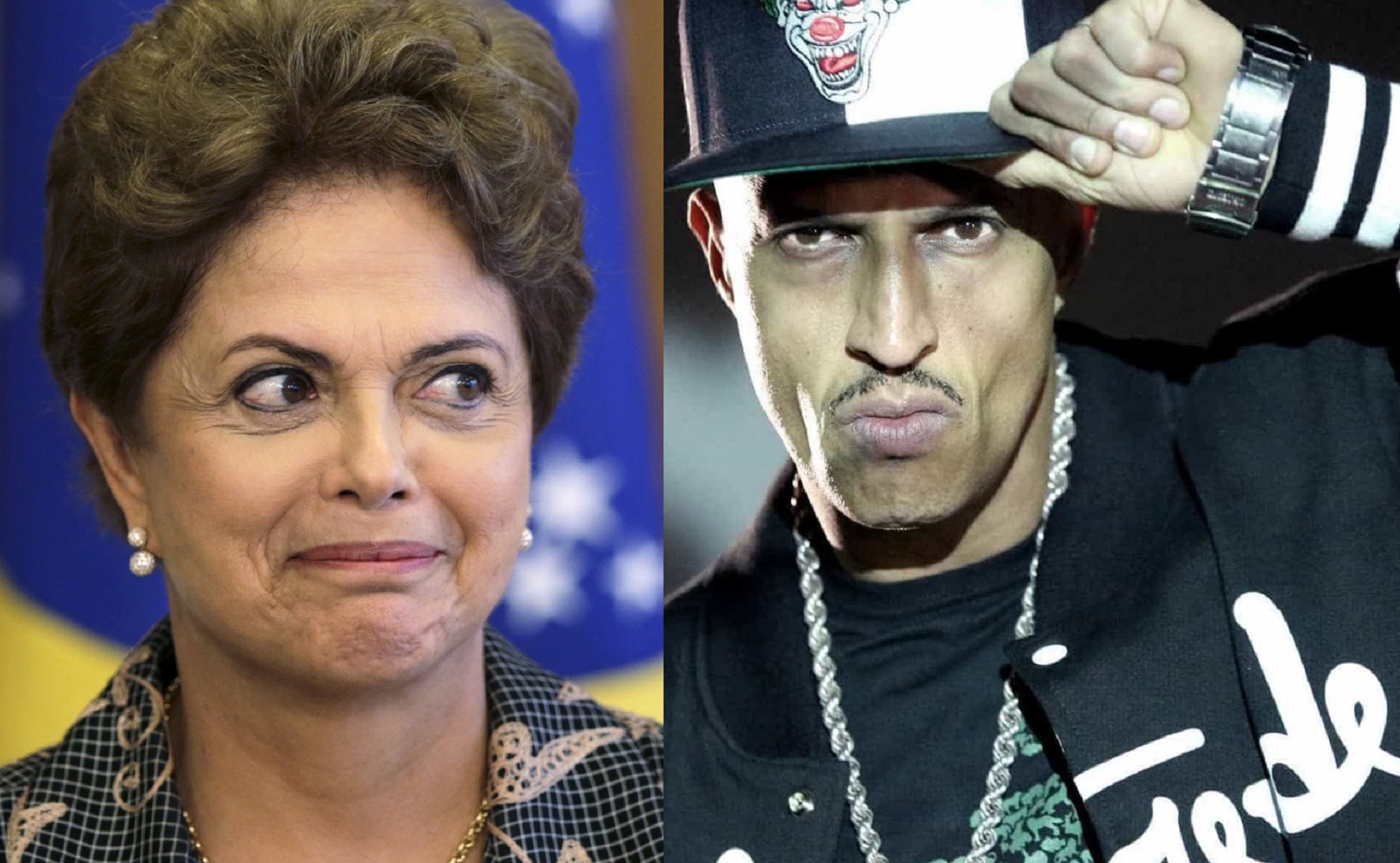 Dilma Rousseff e Mano Brown, em tela dividida
