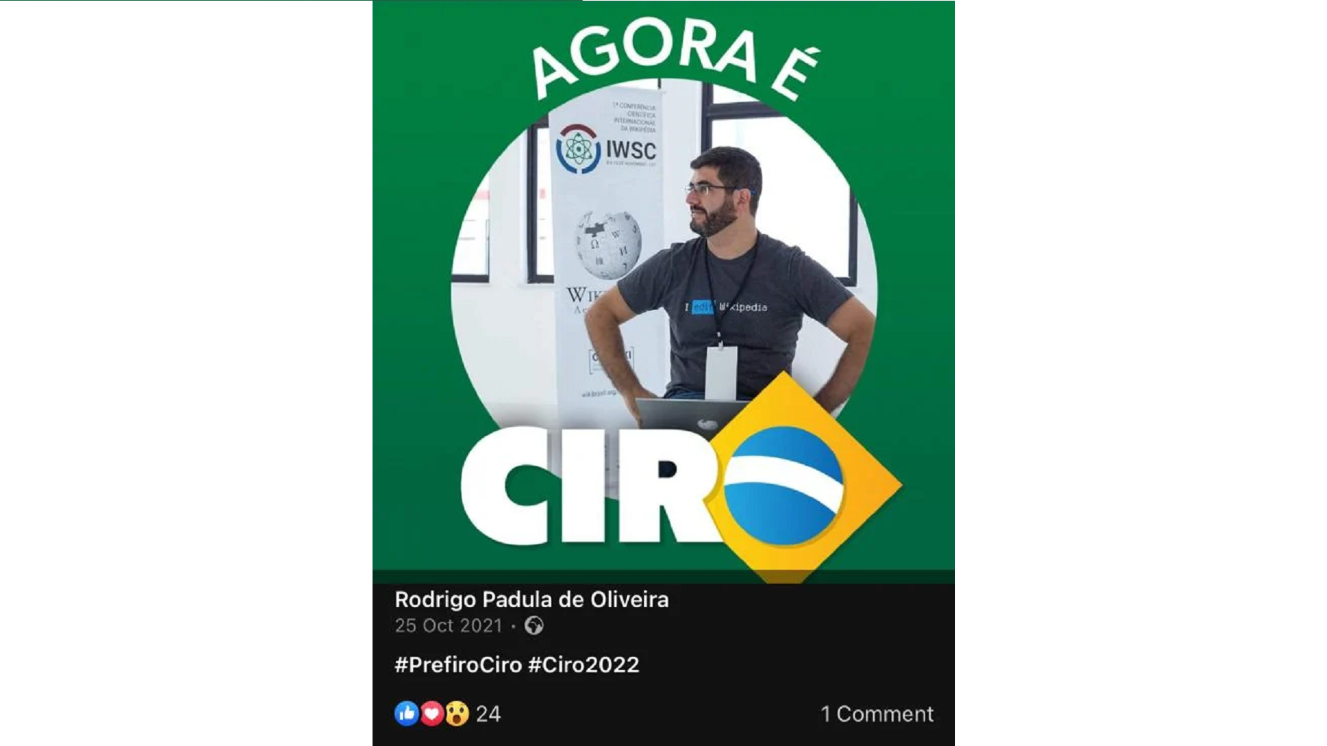 Militante de Ciro, editor da Wikipédia que tentou eliminar o DCM será processado