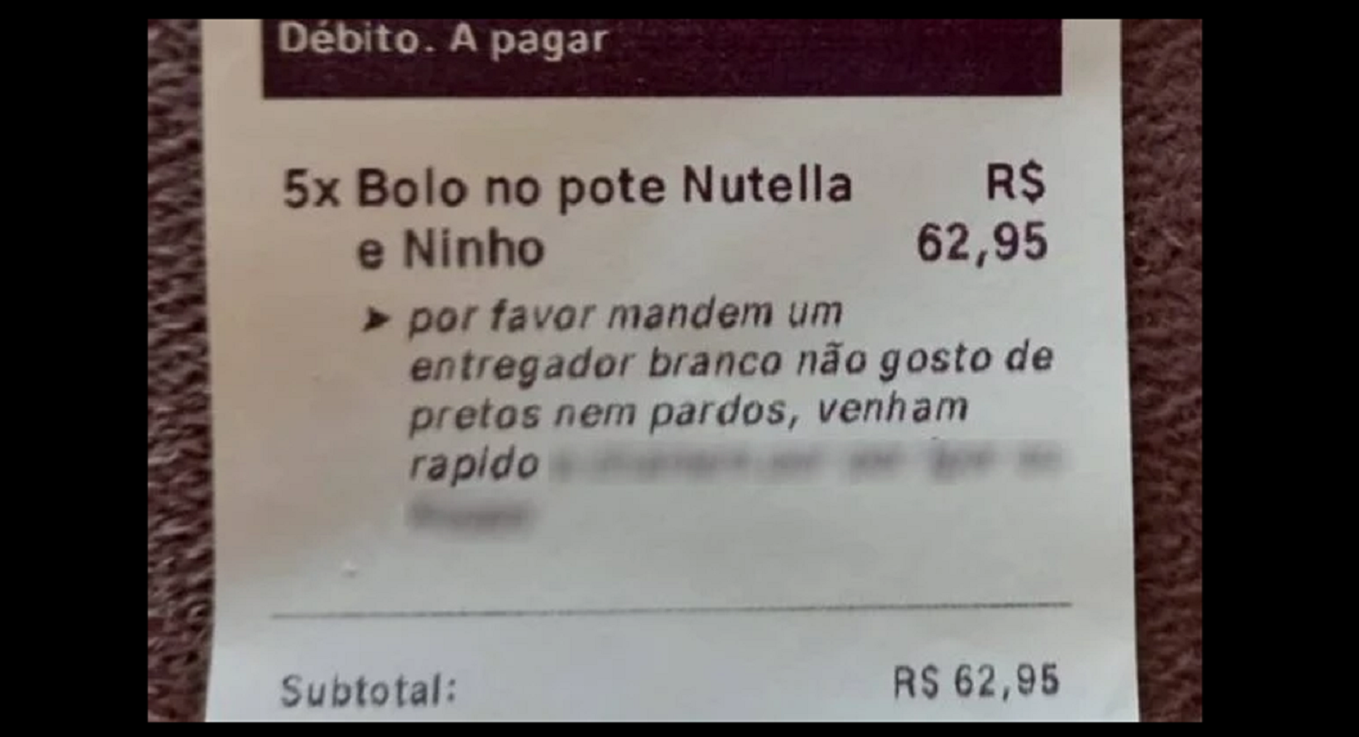 Caso de racismo mostra cliente pedindo entregador branco porque não gosta de pretos nem pardos