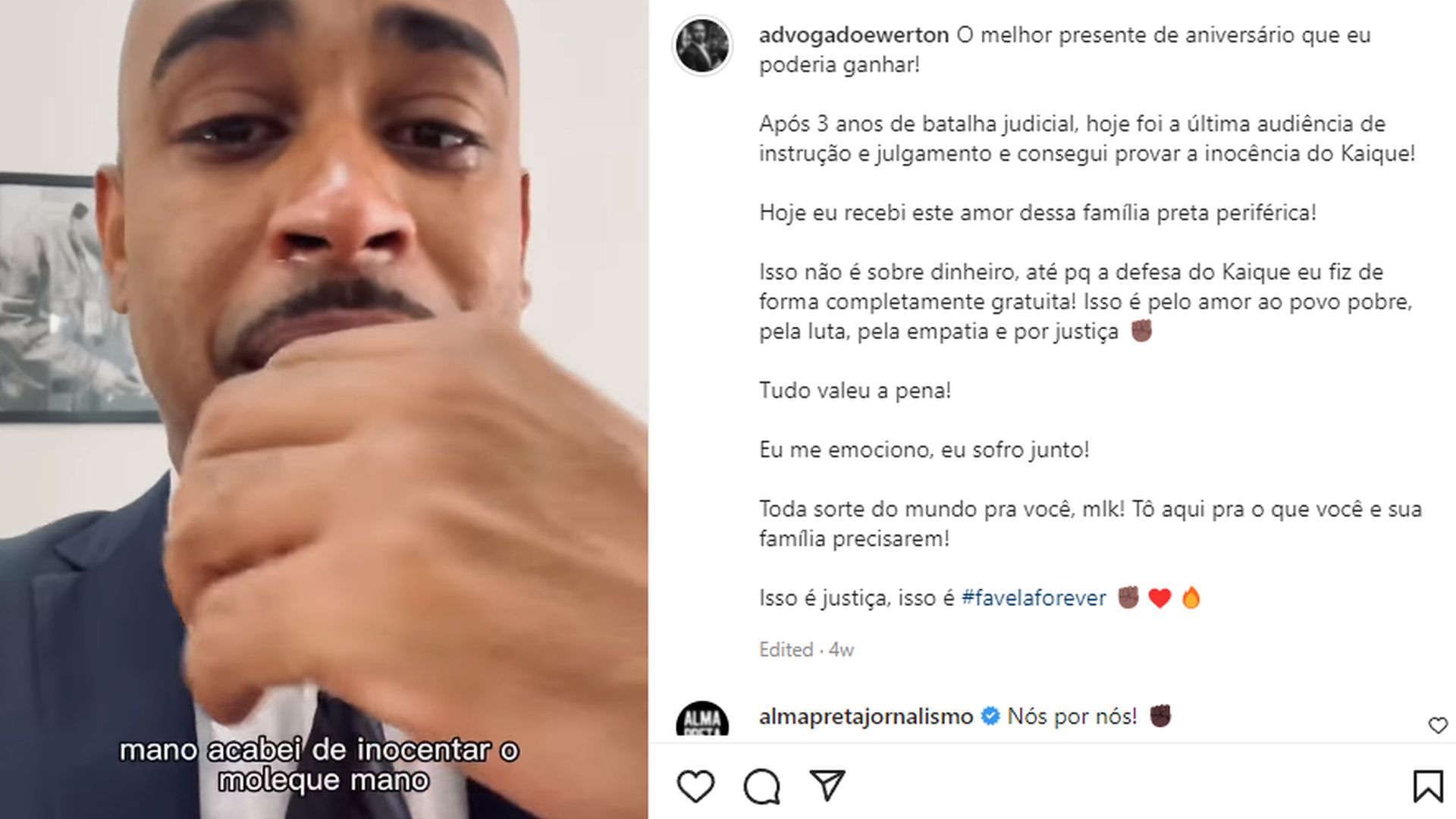 Emocionado, advogado comemora absolvição de jovem negro e viraliza nas redes