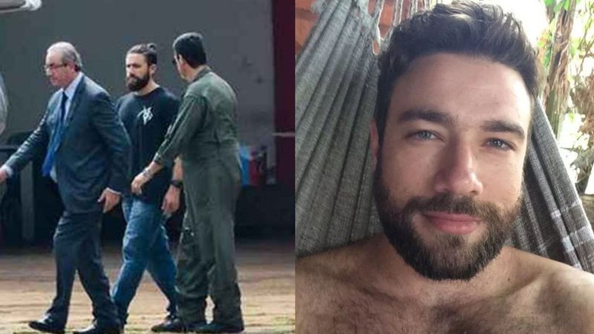 'Hipster da Federal' durante condução do então deputado Eduardo Cunha e em fotografia pessoal