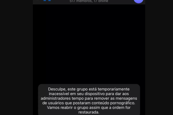 Imagem do grupo de Telegram fora do ar com mensagem de aviso