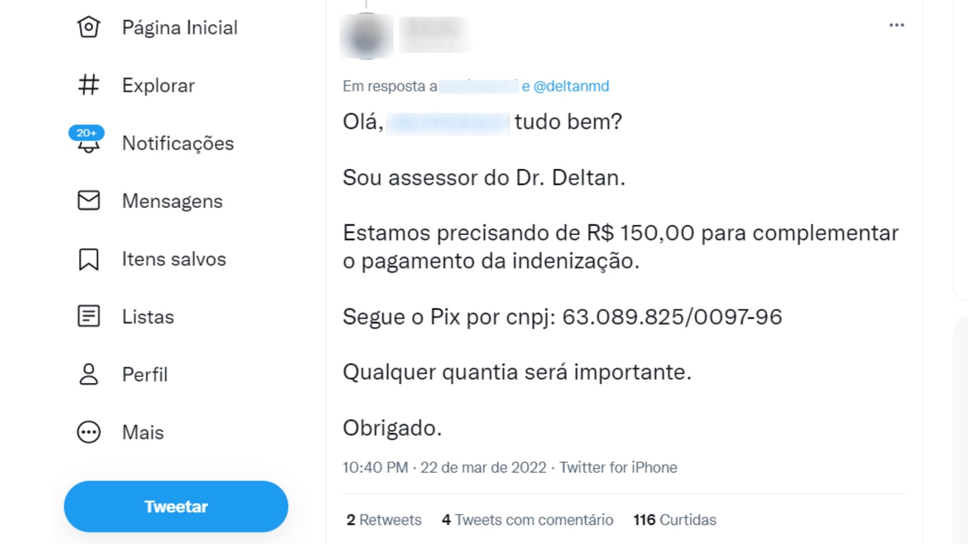 Suposto assessor de Dallagnol no Twitter