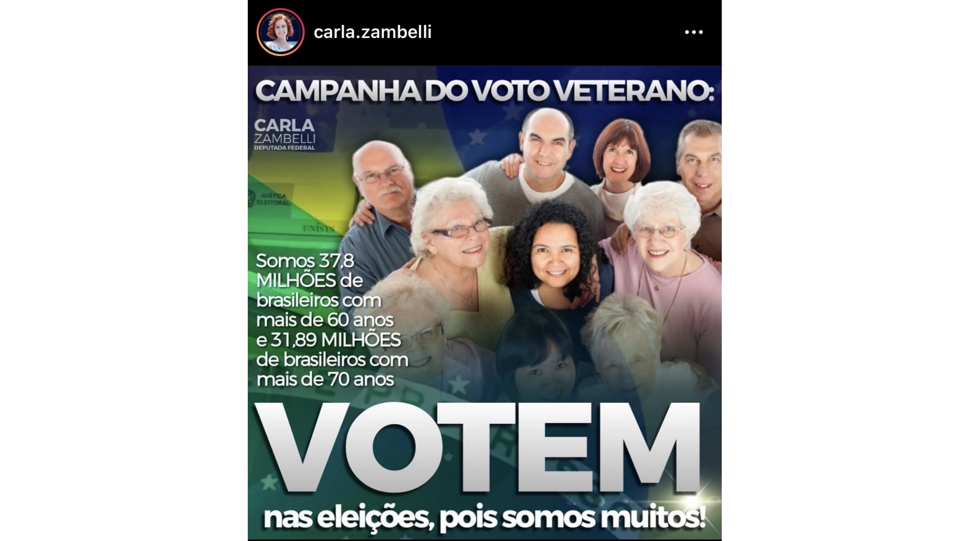 Campanha pelo voto de idosos no Instagram de Carla Zambelli