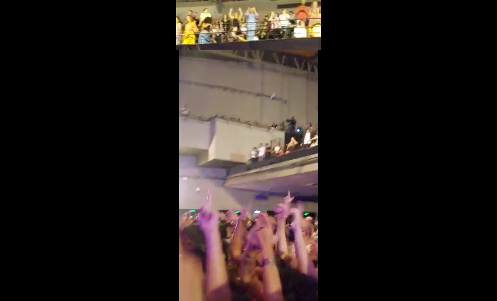 Multidão com a mão levantada durante show de Duda Beat fazendo o "L" com a mão.