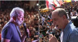 Montagem com Lula e Ciro lado a lado, falando em palanques.