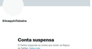 Foto da conta do Twitter de Joaquin Teixeira informando que foi suspensa.