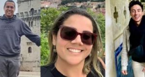 Montagem com foto de três jornalistas que deixaram o Brasil.
