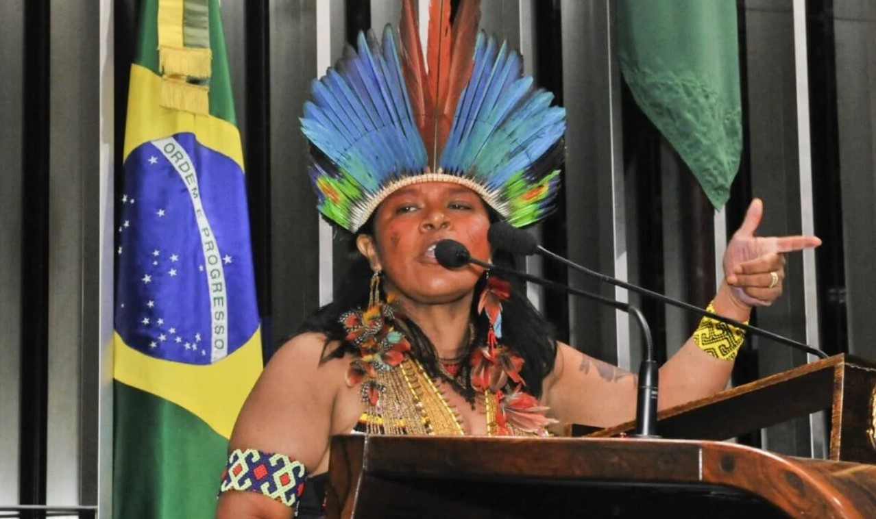 Sonia Guajajara (PSOL), coordenadora da Apib, em discurso no Senado, em 2015