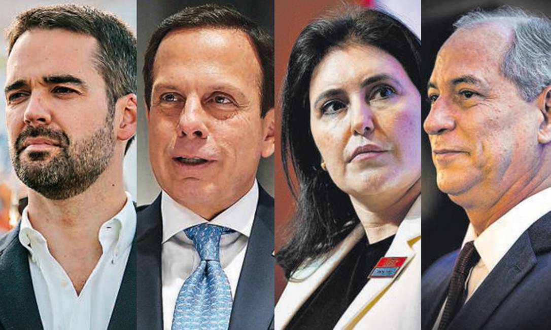 Montagem com imagens de Leite, Doria, Tebet e Ciro lado a lado.