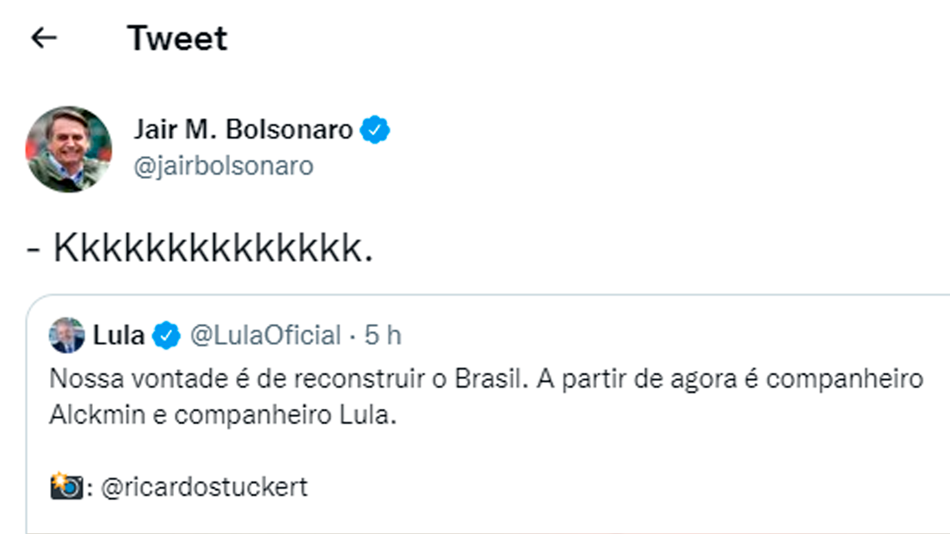 Presidente Bolsonaro reage a chapa Lula e Alckmin