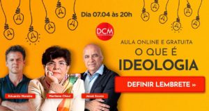 Aula gratuita com Marilena Chaui - O que é ideologia? Foto da capa do Youtube com Mairilena Chauí, Jessé Souza, Eduardo Moreira e as informações sobre data e hora.