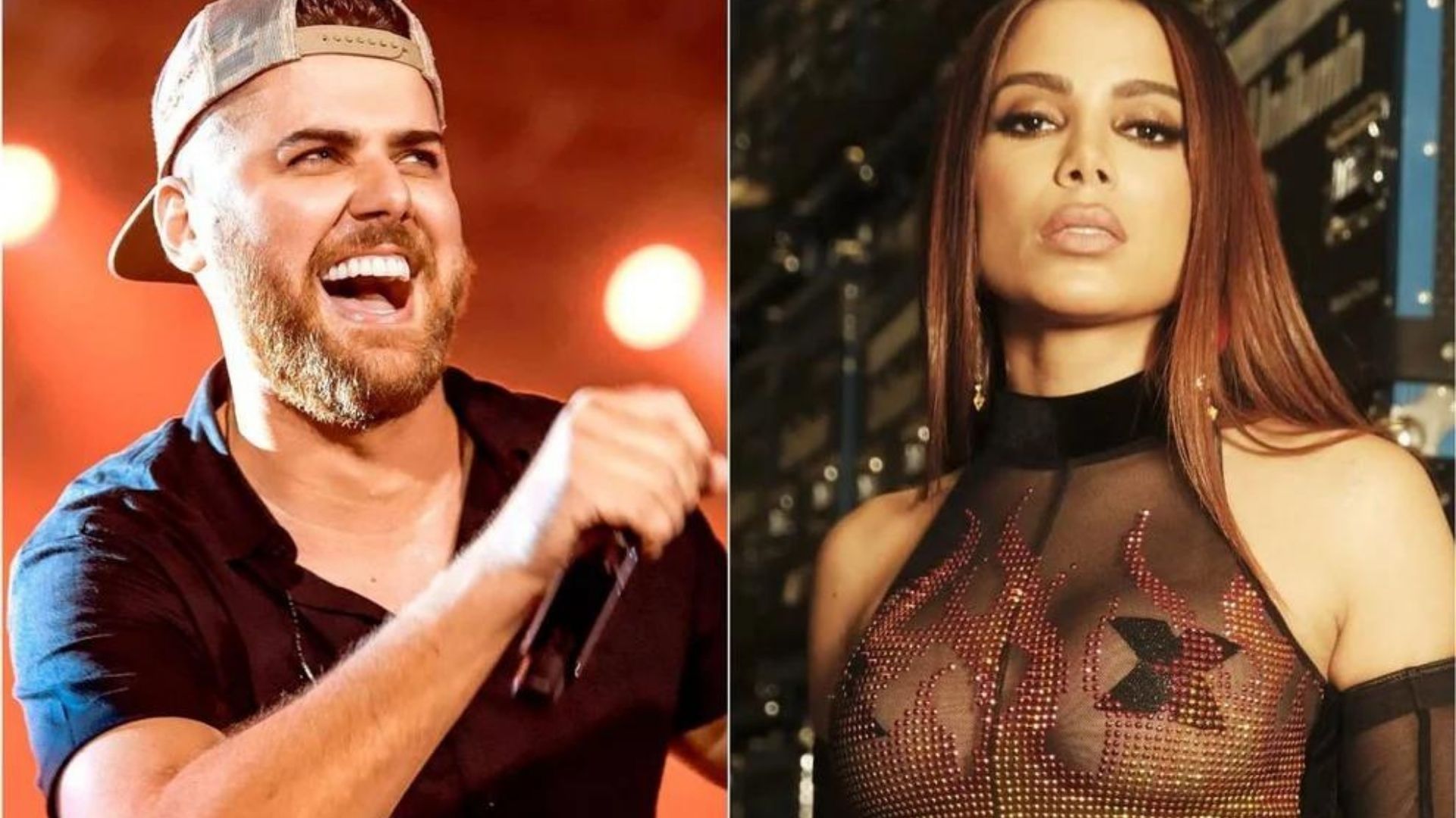 Foto de Anitta e Zé Neto e uma montagem.