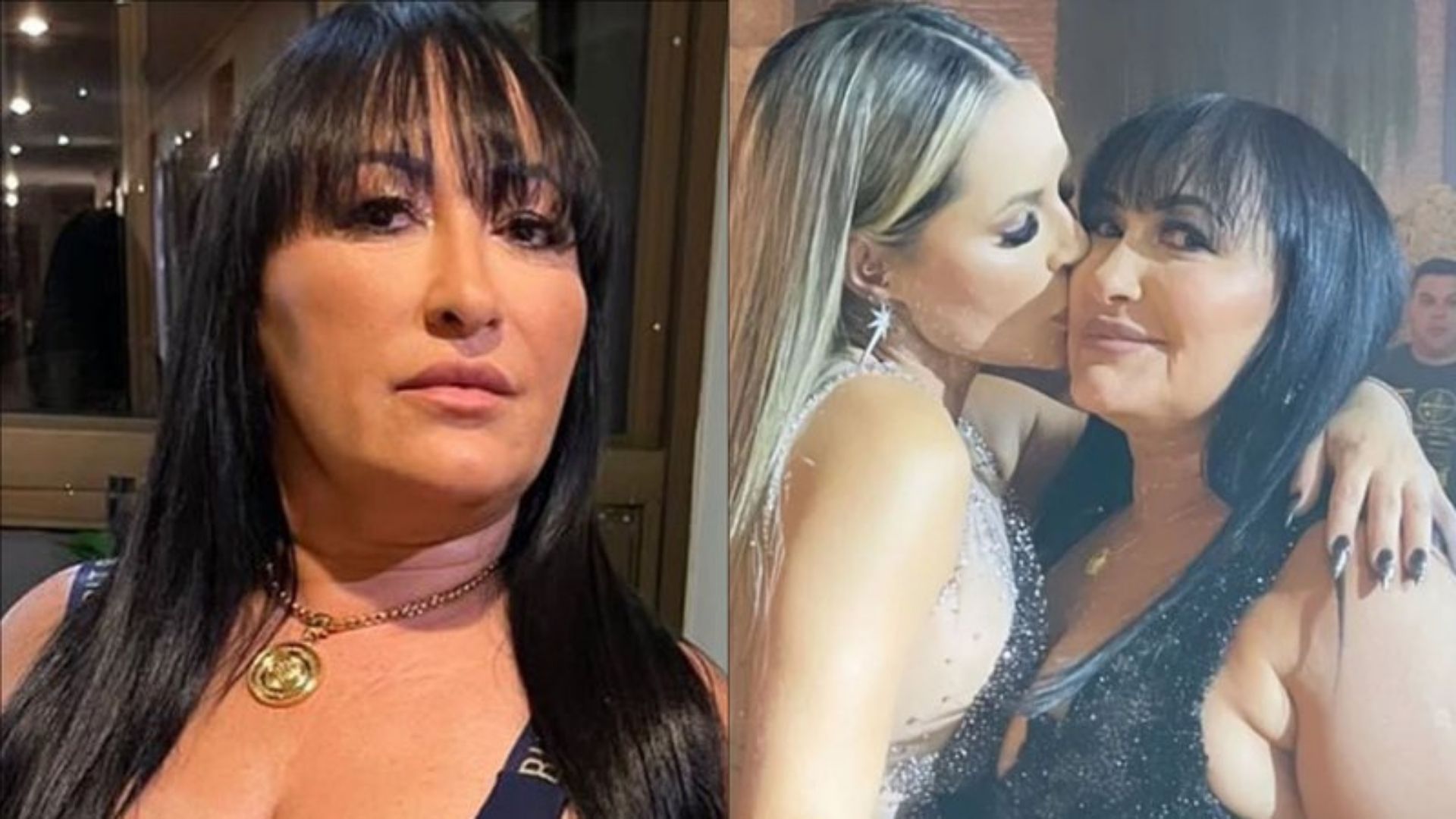 Foto de Deolane ao lado da mãe, que tem pele negra, cabelos pretos lisos e olhar sério.
