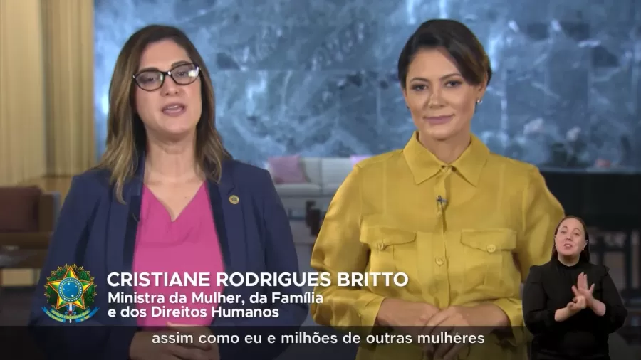 Michelle Bolsonaro e ministram fazem pronunciamento no Dia das Mães em rede nacional.