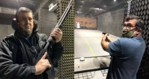 Imagem mostra o pastor Marcos Granconato posando com armas em clubes de tiro.